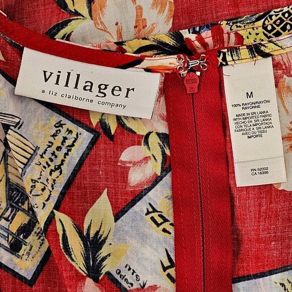 70s Villager Liz Claiborn Hawaiian Shift Dress Rayon Sleeveless Womens M Red - Picture 7 of 9